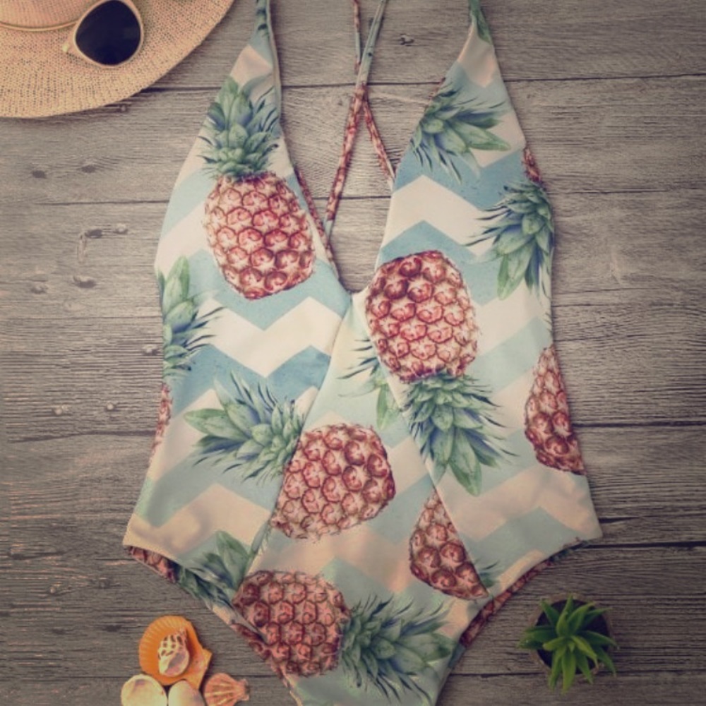 NEW! Cross back pineapple high cut swimwear